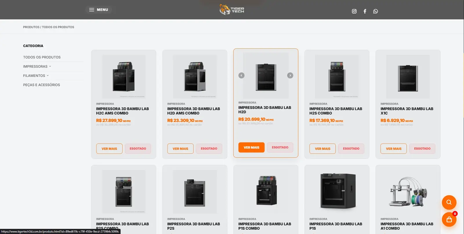 Catalogo de impressoras da Tiger Tech 3D