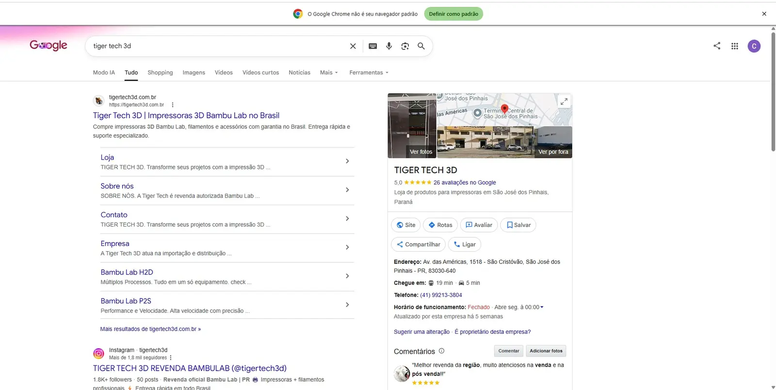 Presenca organica da Tiger Tech 3D no Google